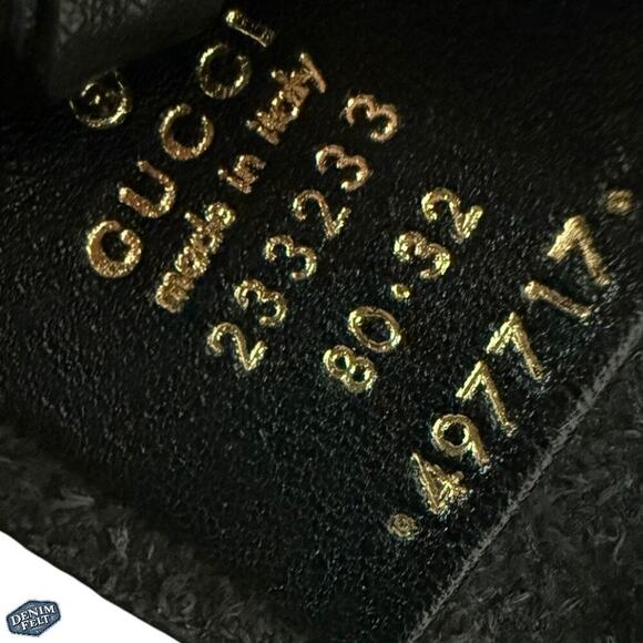 Gucci Unisex Black Calfskin Leather Gold Braided G Logo Buckle Belt | 80•32 - Picture 12 of 15